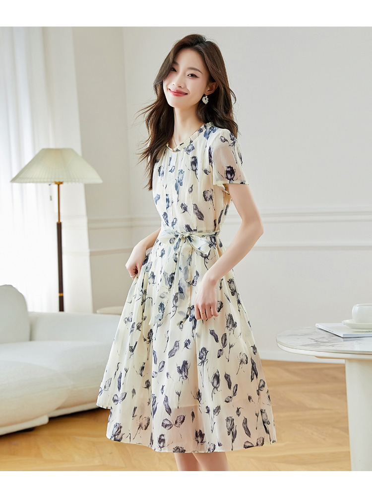 夏季短袖连衣裙女2025新款夏季爆款女装气质碎花裙雪纺中长款裙子详情18