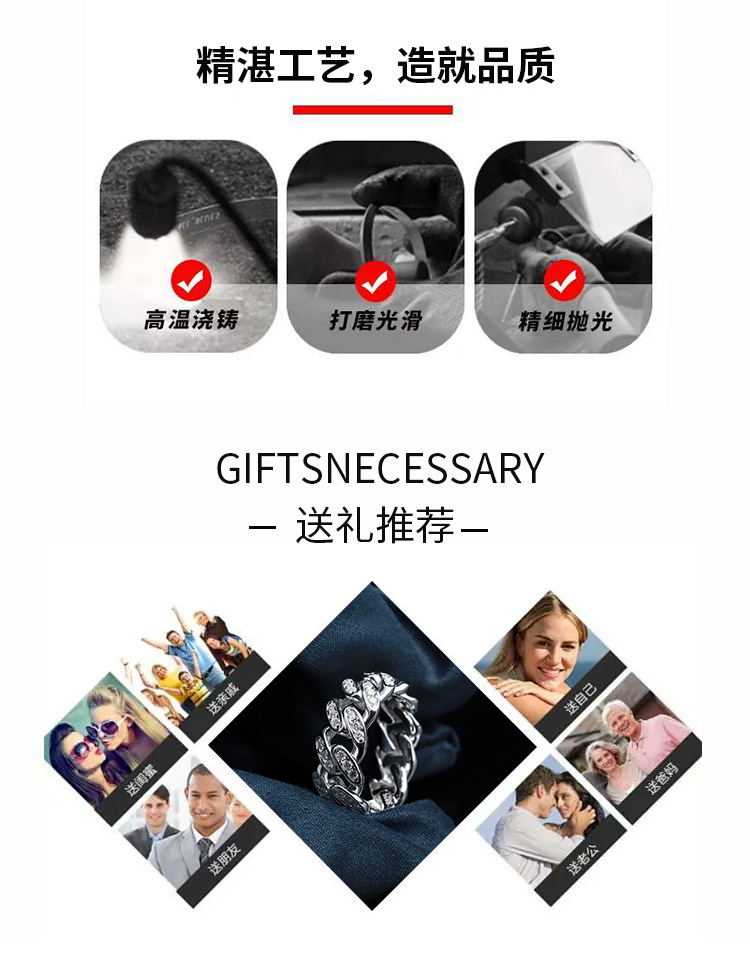 欧美跨境新款莫桑石菱形戒指嘻哈时尚款D色VVS莫桑石满镶指环批发详情5