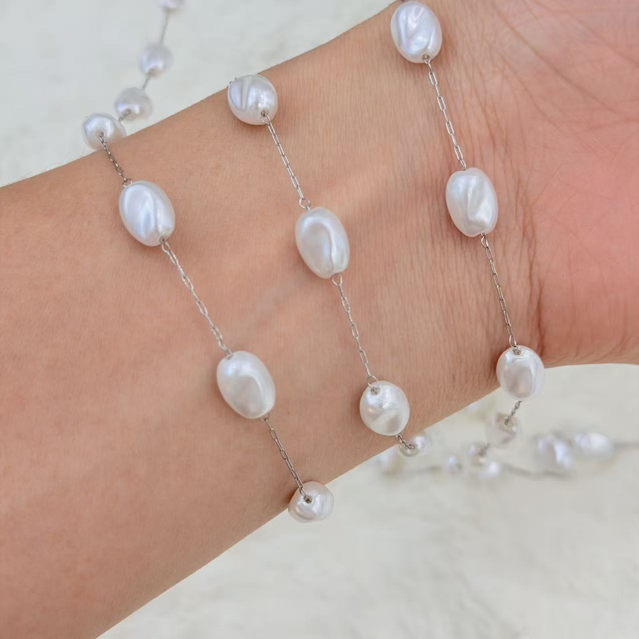 Cross-border light lujo blanco heterocality twist 7 holes pearl chain hecho a mano diy collar pulsera material accesorios accesorios venta al por mayor pic 4