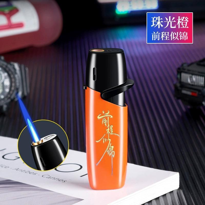 防风充气打火机金属防爆个性图案蓝色火焰时尚纤细摇臂点烟器详情9