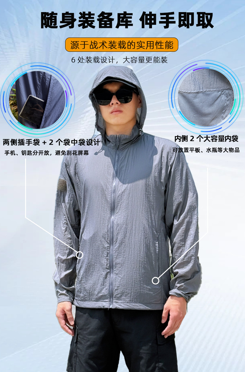  逸途 皮肤衣男户外连帽运动夹克2025夏季新款超透气休闲防晒衣薄款外套详情7