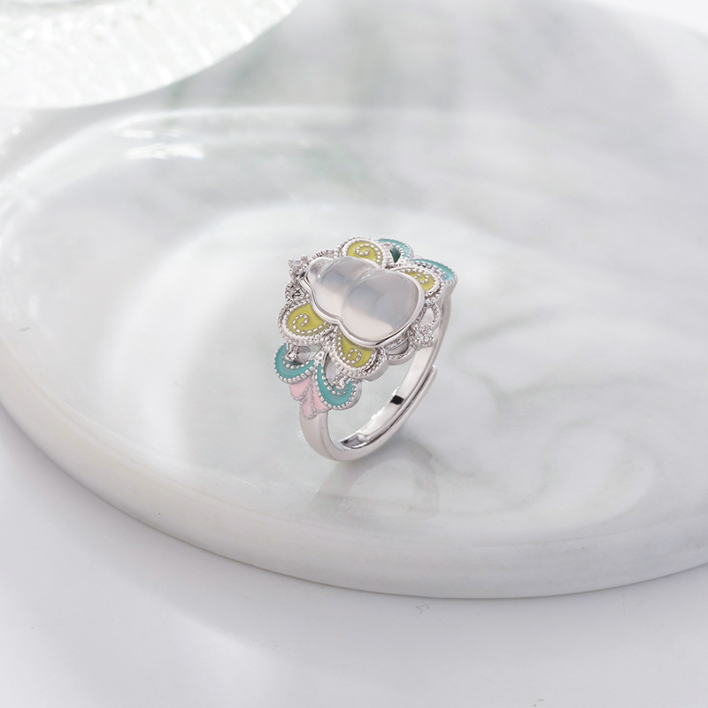 新中式复古拼色葫芦戒指女小众设计感国潮贵气桃色花朵气质食指戒详情9