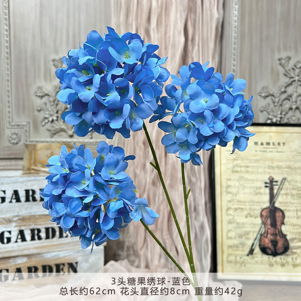 仿真3头糖果绣球假花婚庆用花束手工花艺婚礼堂造景diy花墙地排花详情15