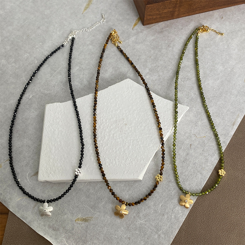 新款花间雨串珠项链锁骨链虎眼石晶石女拉丝小众轻奢配饰ins饰品详情7