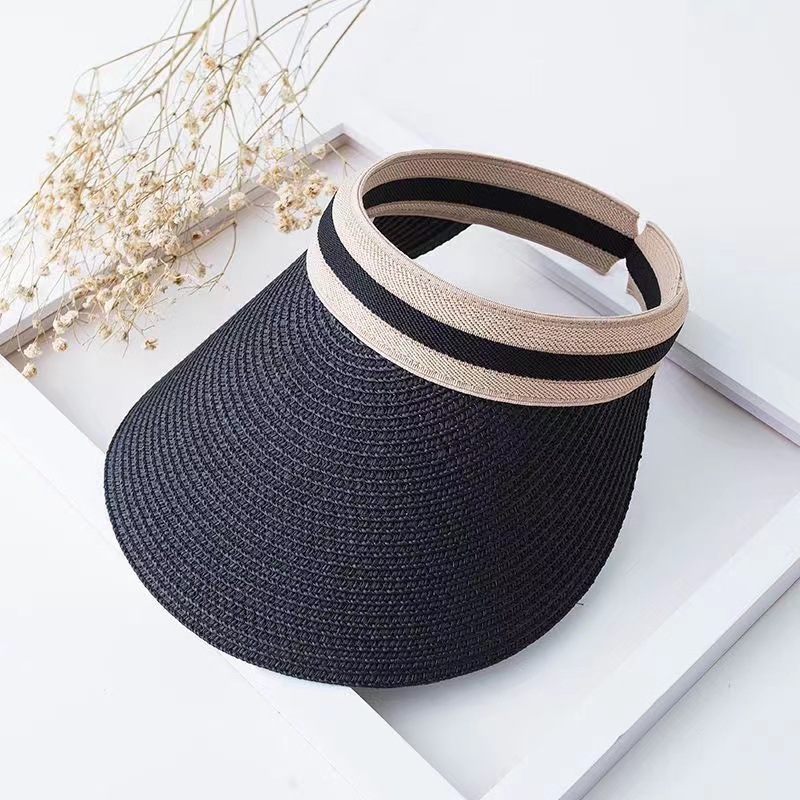 Lafite grass sunshade and sun protection hat, hollow straw hat, summer outing Korean-style straw woven striped versatile UV protection for women pic 5