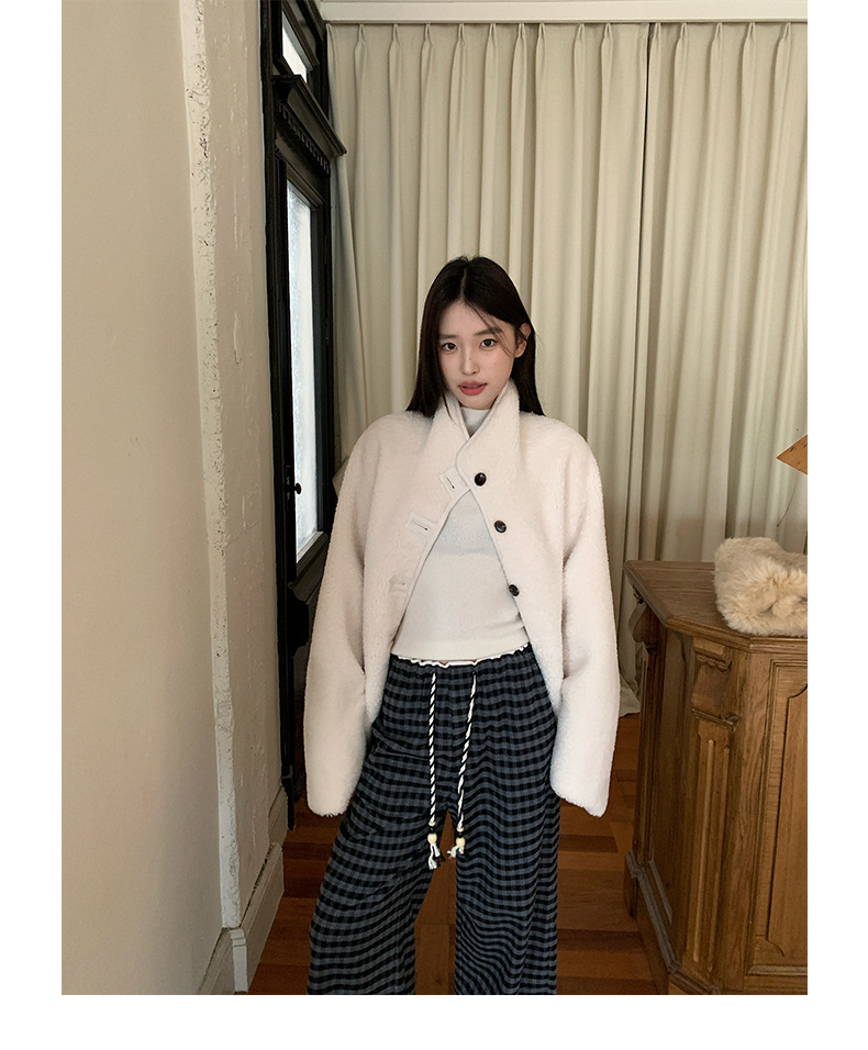 趋梦DT ETOLIE韩版立领仿羊羔毛外套女十三行新款皮毛一体皮草女详情33
