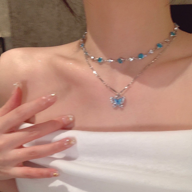 2025小清新夏日清凉双层蝴蝶项链配饰奢小众辣妹choker锁骨链颈链详情10