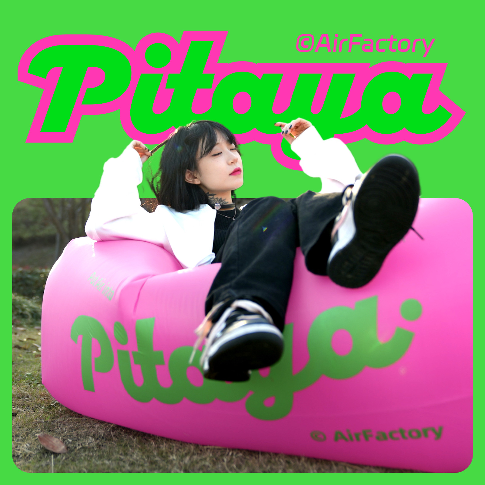 户外网红充气沙发空气沙发黑白格音乐节印花野餐垫装备露营用品详情20