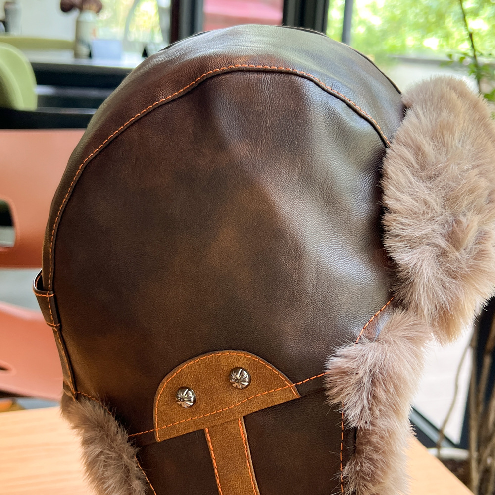 New leather windproof star Lei Feng hats for men and women, warm outdoor retro thickened Northeast flight hats pic 11