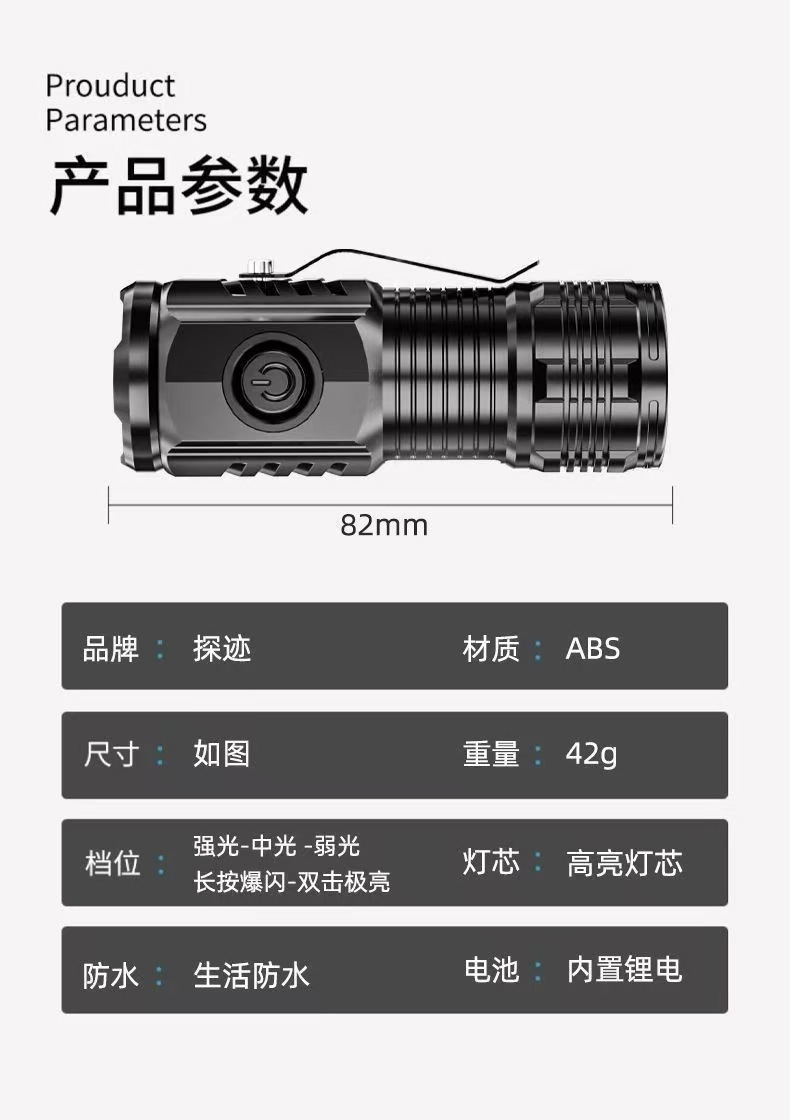 跨境新款强光远射手电筒迷你便携小手电户外多功能夹帽灯手电详情7