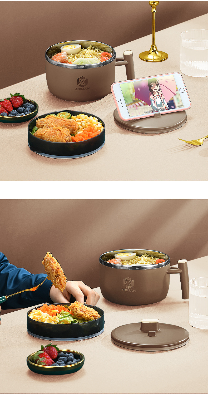 304不锈钢饭盒泡面碗双层饭碗带盖带格学生便当盒便携宿舍饭盒详情21