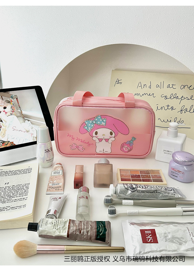 Sanrio officially authorized semi-transparent makeup bag, cute Kuromi makeup bag, portable hand-held small bag wholesale pic 3