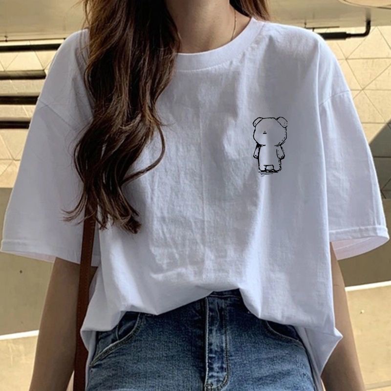 2024新款t恤女士短袖白色印花夏季圆领上衣短袖T恤衫潮流百搭打底详情12