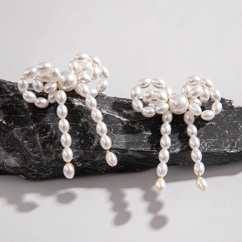 欧美跨境时尚镶钻大蝴蝶耳坠气质高级感桃心蝴蝶结仿珍珠耳饰女详情11