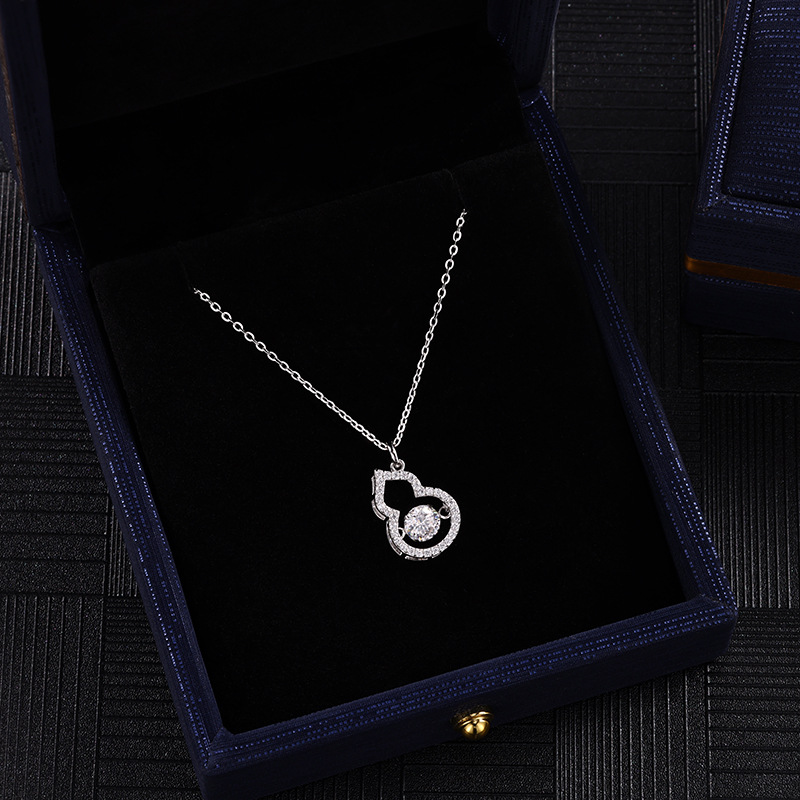 S925银微镶锆石轻奢小众高级设计感简约灵动款葫芦跳动的心项链详情3