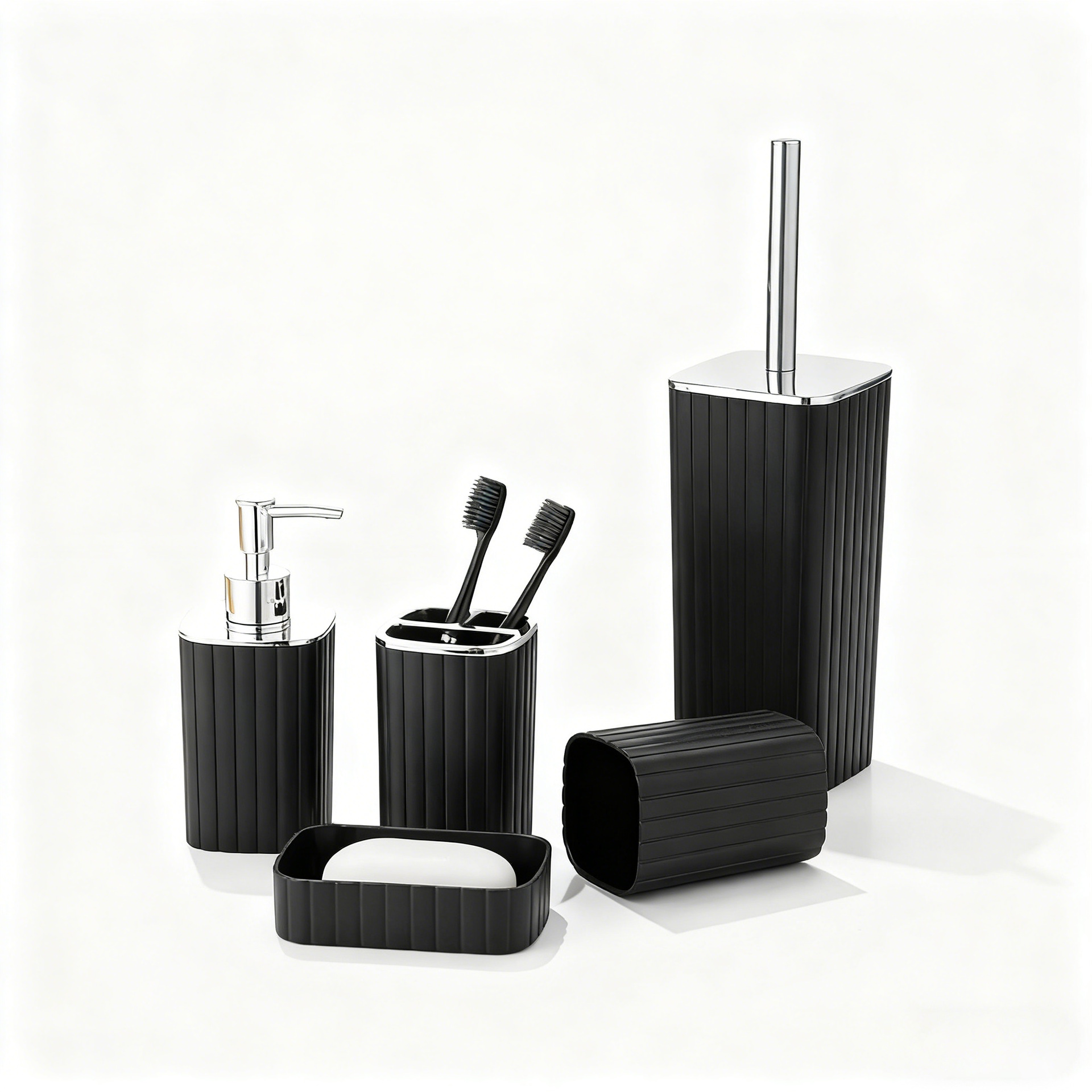 竖条纹卫浴洗漱塑料5件套厂家批发卫生间马桶刷架牙刷架套装轻奢详情6
