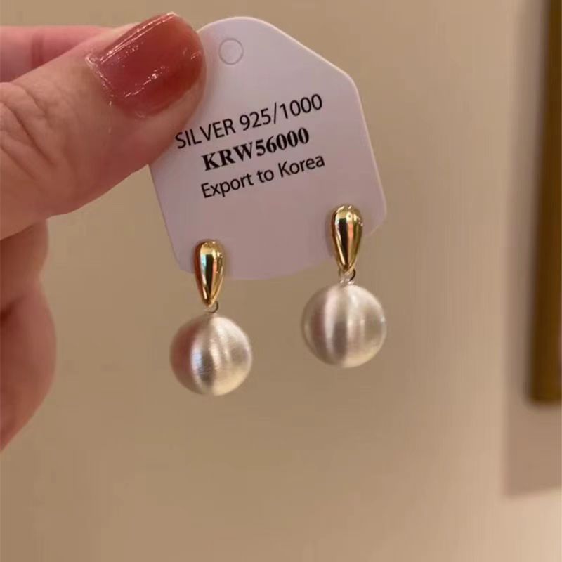 2025新款磨砂拉丝圆球耳钉时尚高级感轻奢风百搭气质耳饰秋冬详情1