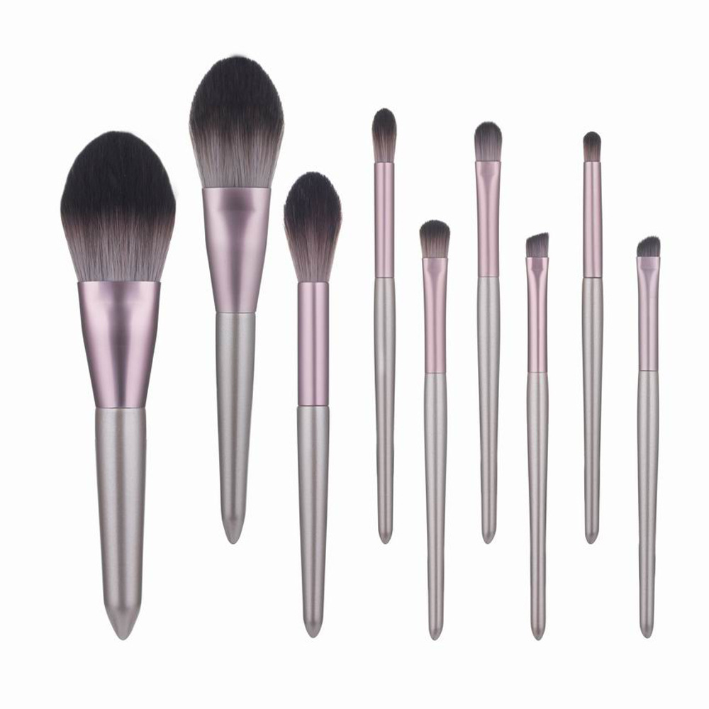 9 piezas de fibra sintética juego de pinceles de maquillaje pinceles de sombra de ojos en forma de lengua bolsa de almacenamiento de lino portátil pic 11