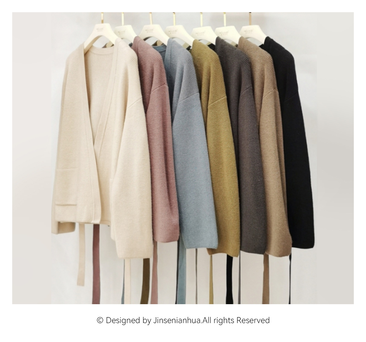 New autumn and winter style belt-knitted, stylish and slimming wool sweater coat for women, Korean loose mid-length V-neck cardigan pic 2