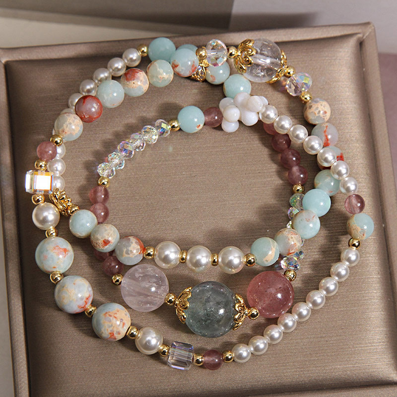 New Chinese-style Shoushan stone multi-treasure crystal pearl layered bracelet for women, a light luxury, niche and high-end style bracelet accessory pic 3