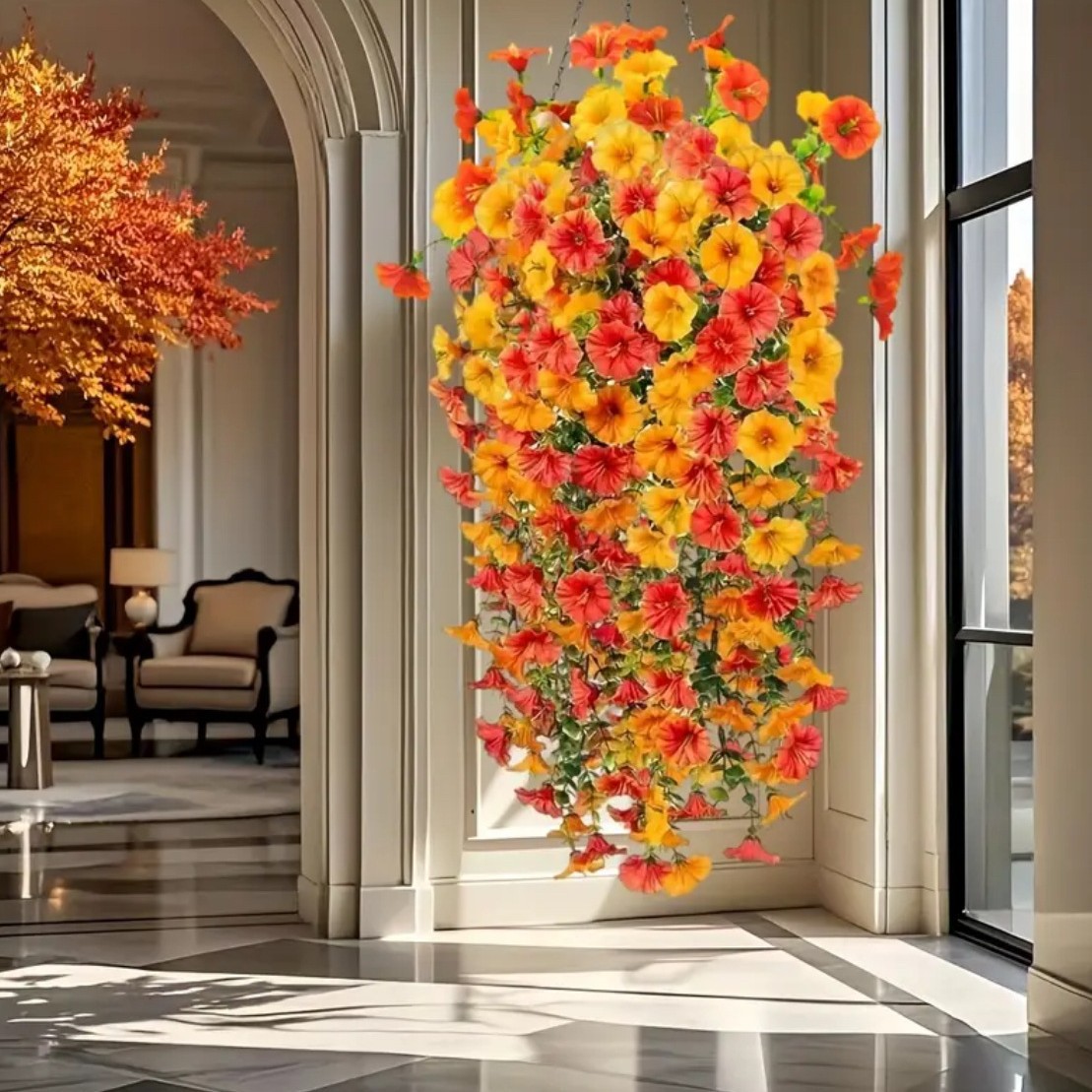 跨境仿真花尤加利牵牛花喇叭花绢花家居婚礼户外庭院壁挂藤条批发详情3