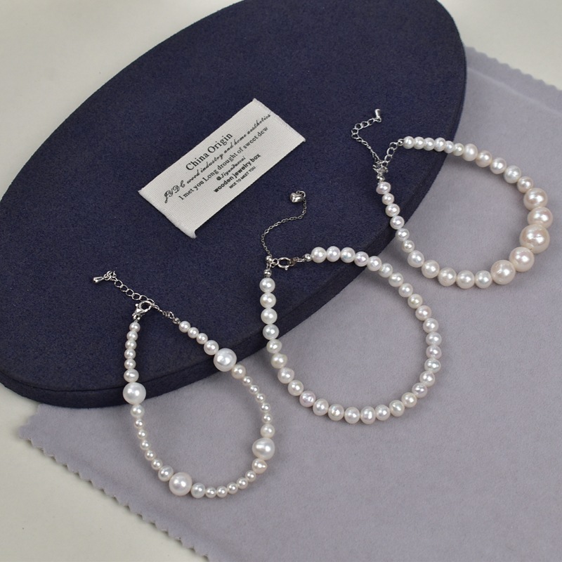 Natural freshwater pearl bracelet, bright white nearly round pearl bracelet, versatile for daily use. Original design, simple pearl bracelet pic 3