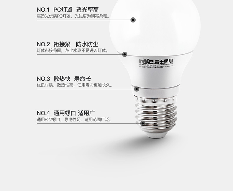 NVC Lighting LED Bulb E27 screw-top ultra-bright household energy-saving bulb spiral high-power light source column type pic 12