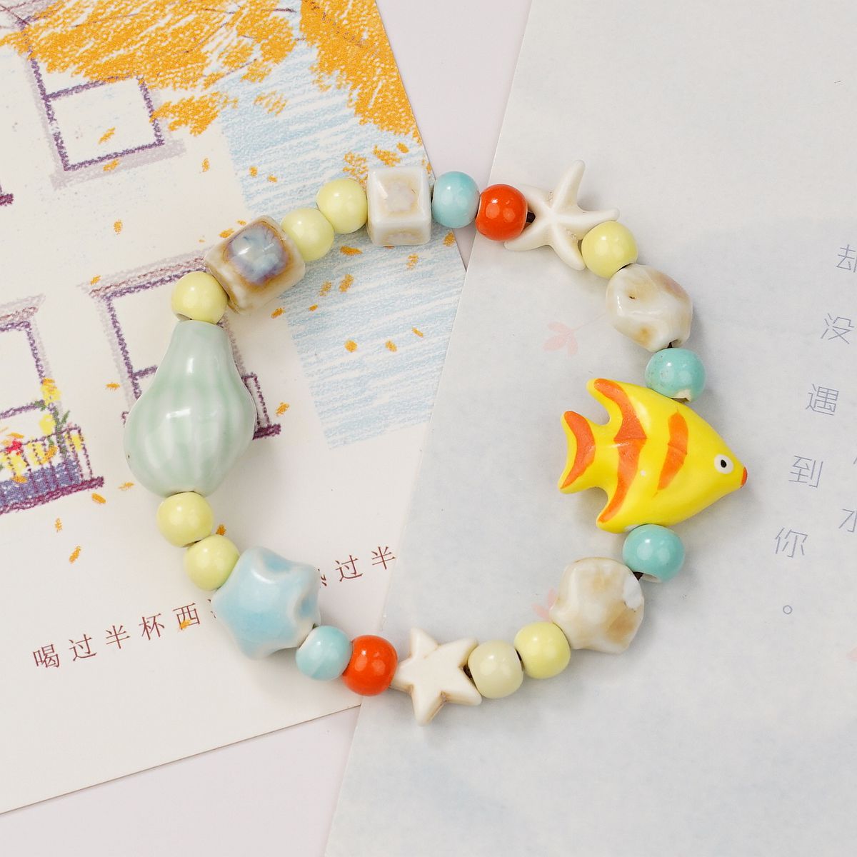 景德镇新款彩色手绘鱼陶瓷手链男女学生礼物陶瓷饰品手串饰品批发详情5