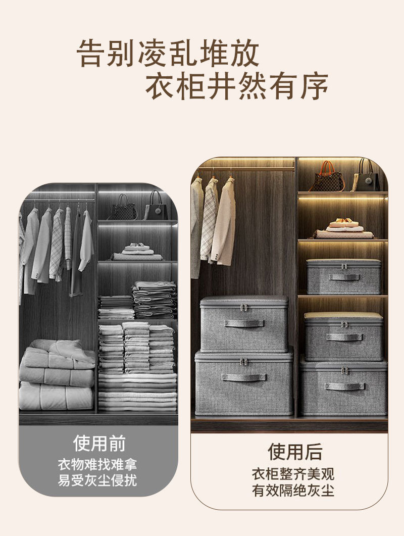 阳离子软盖收纳箱衣服家布艺用大容量整理盒衣柜分层带锁储物新款详情3