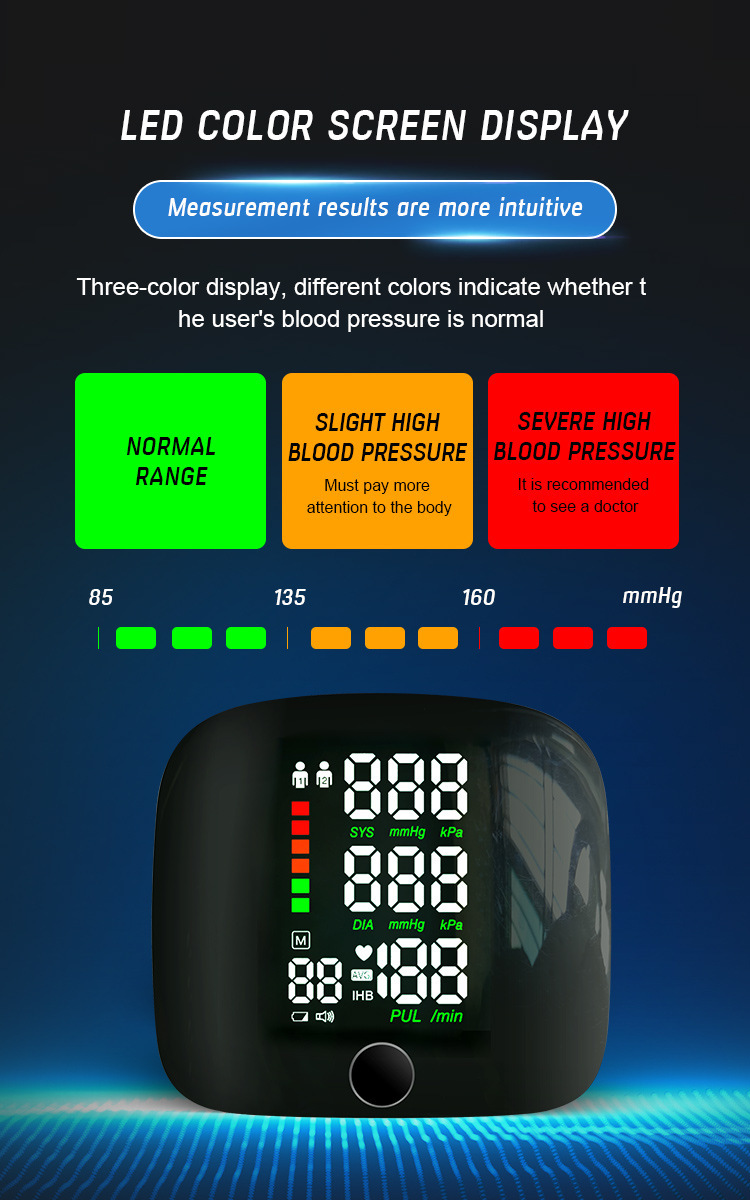 Blood pressure monitor, wrist type, wrist charging blood pressure meter, home and medical blood pressure measurement, fully automatic electronic measuring instrument, LED pic 13