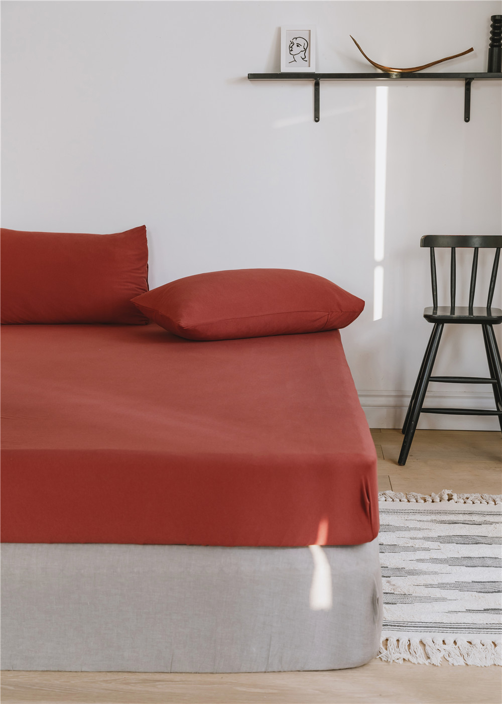 ins Japanese-style solid color all-cotton knitted cotton four-piece set, skin-friendly nude sleeping plain double-layer Indian cotton bed sheet pic 80