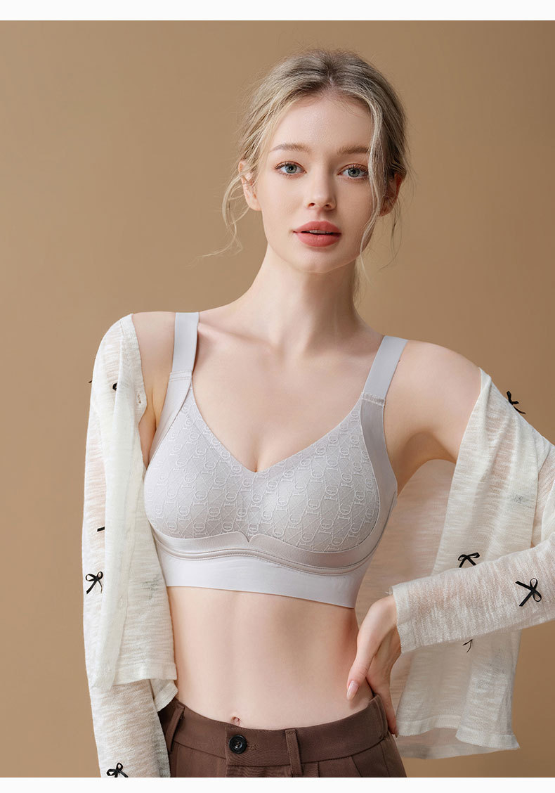 新款粉底液无痕提拉聚拢蕾丝内衣女大胸显小裸感舒适固定文胸罩详情19
