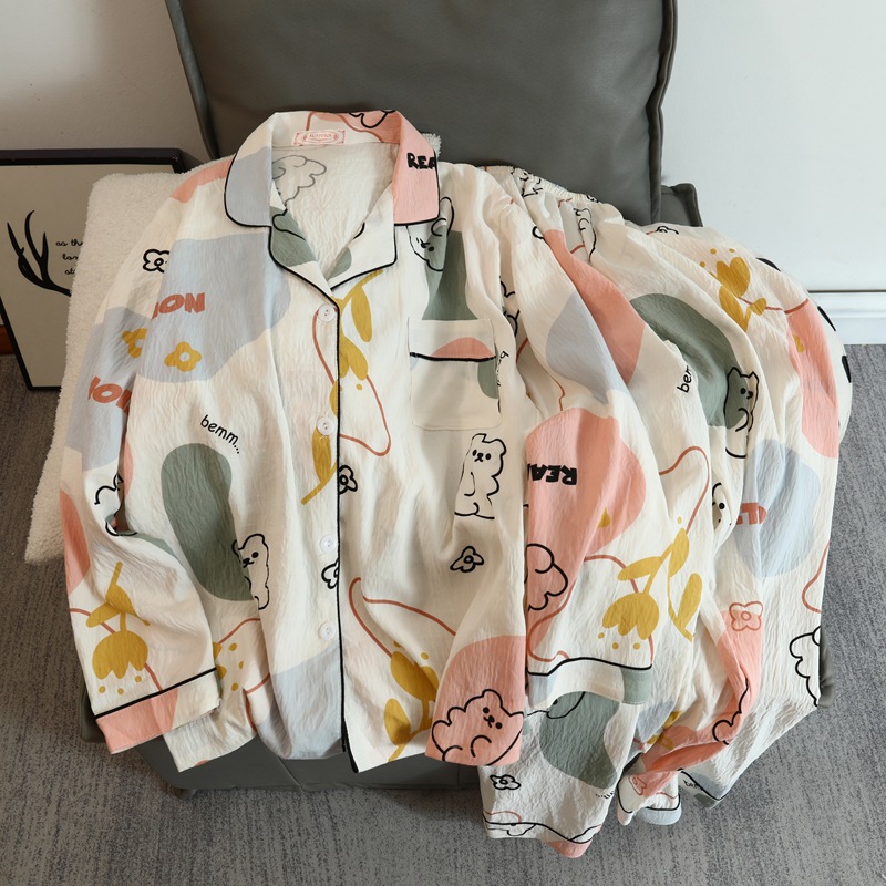 Cute cartoon mikko pajamas for girls in spring and autumn, cloud cotton long-sleeved, sweet student and Internet celebrity home wear set for summer pic 23
