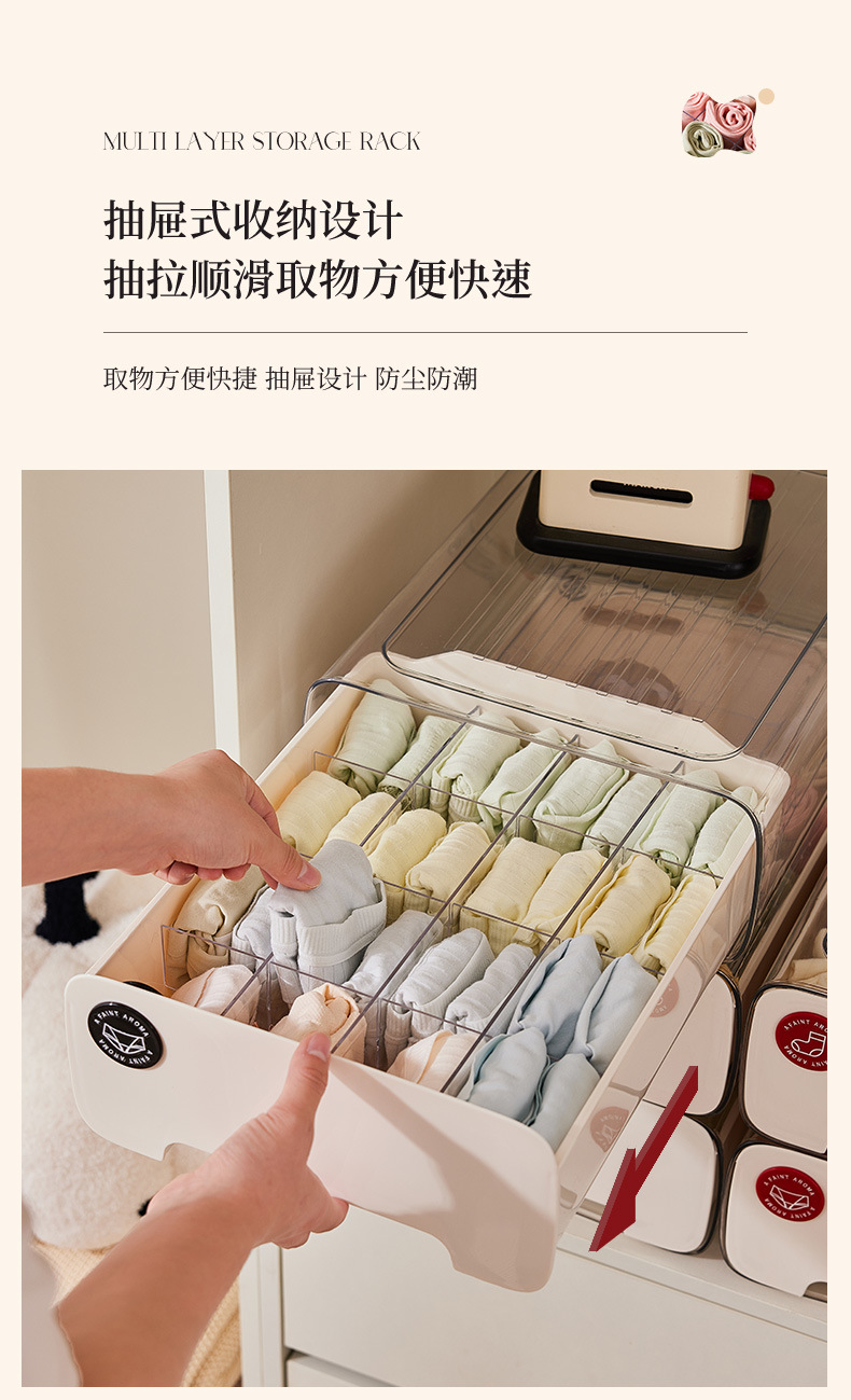 防尘多功能收纳箱带香薰宿舍家用衣柜三合一文胸袜子抽屉式整理盒详情6