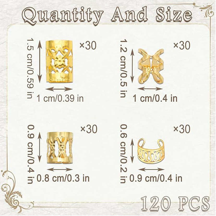 120PCS Amazon Cross-border Set Wig Accessory Braid Hair Accessory Gold and Silver dreadlock Hair Extension Ring set pic 2