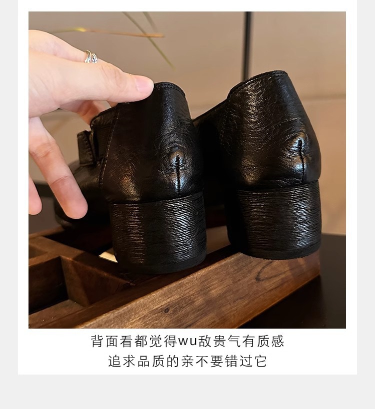 软羊皮~法式方头粗跟玛丽珍鞋女秋复古猪鼻子芭蕾鞋女小皮鞋单鞋详情15