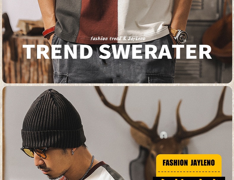 拼接撞色设计短袖男夏季2025新款美式复古重磅T恤男纯棉宽松上衣详情2