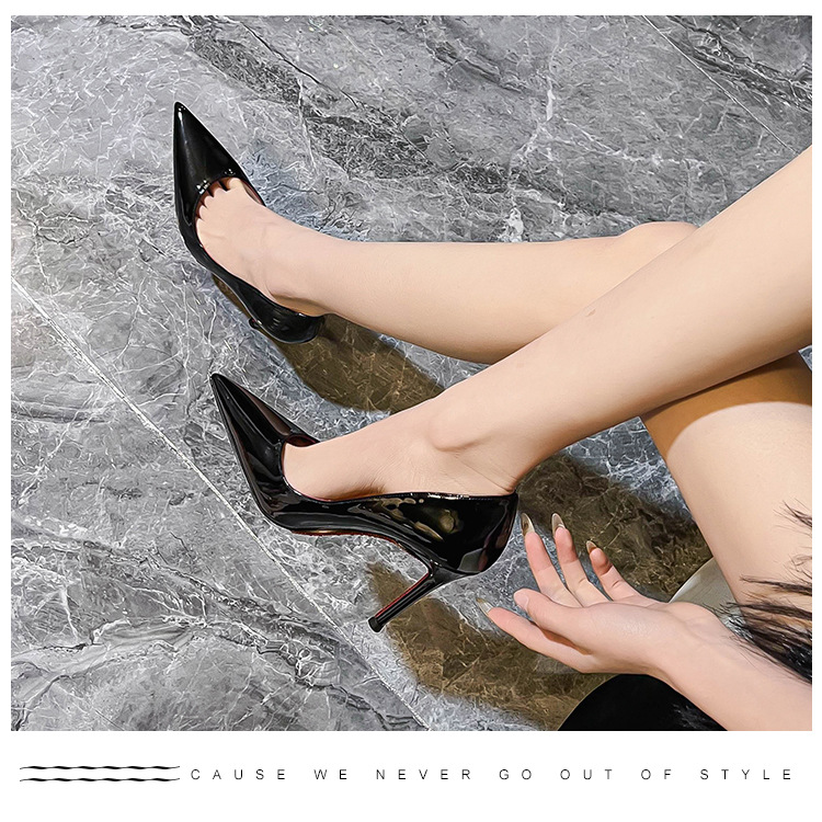 C家水钻红底侧空全包细高跟鞋女尖头浅口性感气质百搭法式网红详情11