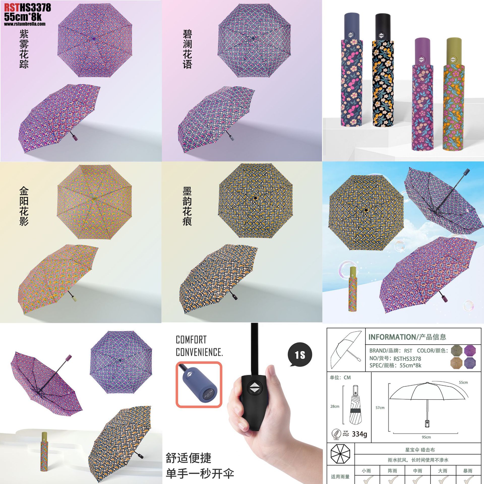 【外贸】新款三折自开收碰击布雨伞55cm21吋8K自动雨伞 umbrella详情31