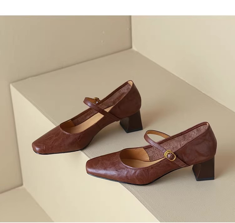 软羊皮黑色高跟鞋2025春秋新款法式复古粗跟一字带玛丽珍鞋女单鞋详情25