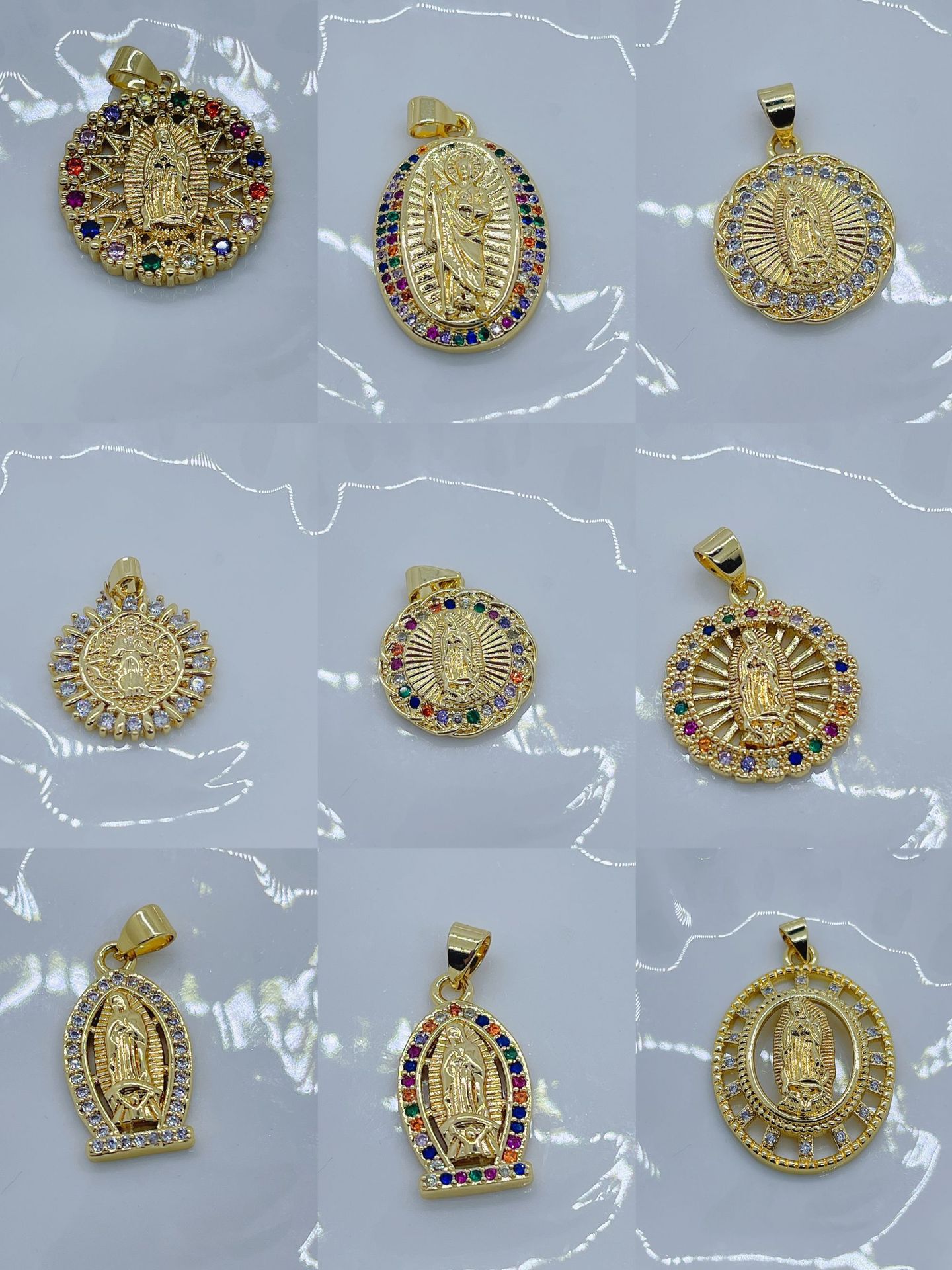 A popular female religious accessory in Europe and America, a copper micro-inlaid colored zircon Virgin Mary DIY pendant accessory pic 6