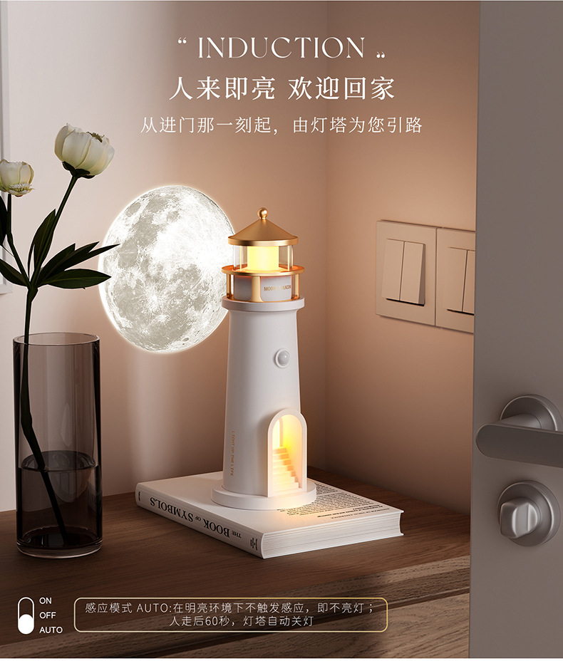 灯塔夜灯月光氛围感卧室床头伴睡夜灯桌面创意设计高级摆件投影灯详情3