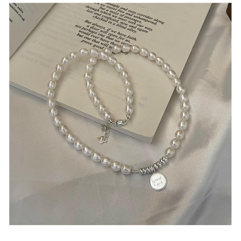 S925 sterling silver freshwater pearl vintage handcrafted Good Luck brand necklace and bracelet set, fashionable and simple collarbone chain pic 22