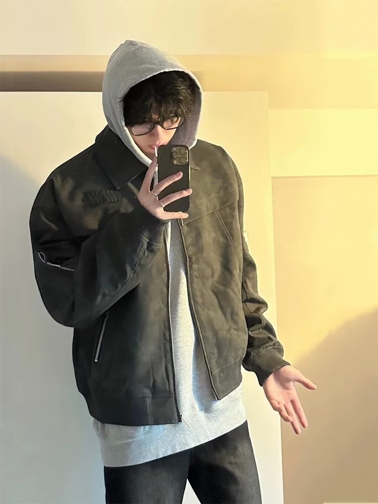 cleanfit American retro lapel leather jacket for men, spring and autumn, high-end and trendy short flight jacket for men pic 4