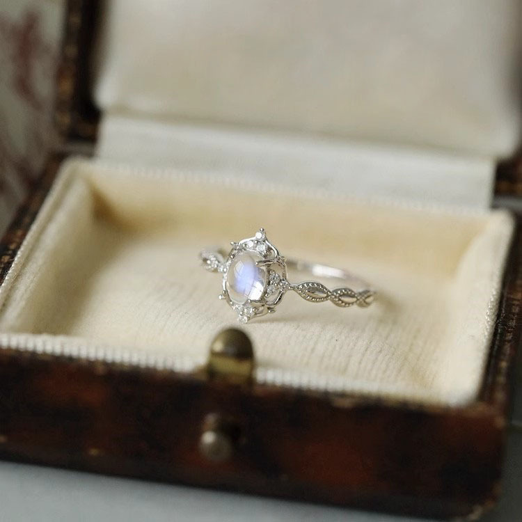 Moonstone plain ring for women, light luxury, niche and high-end feel, adjustable index finger ring, unique retro style open ring pic 10