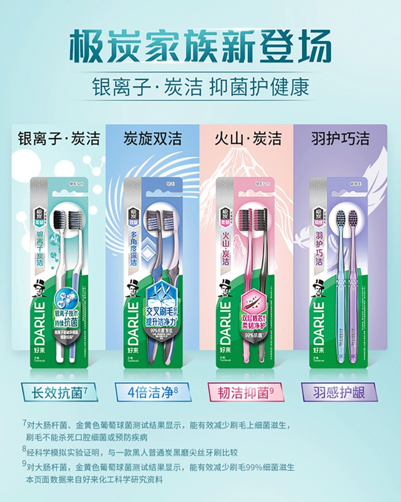 DARLIE Haolai (formerly Hei Ren) Silver Ion · Charcoal Clean Soft Bristle Toothbrush, 2-tube Long Charcoal Bristles set T65 pic 30
