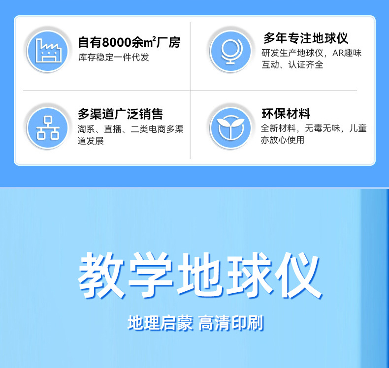 全塑高清地球仪大中小号外贸英文地理教材工厂批发地理教学摆件详情2
