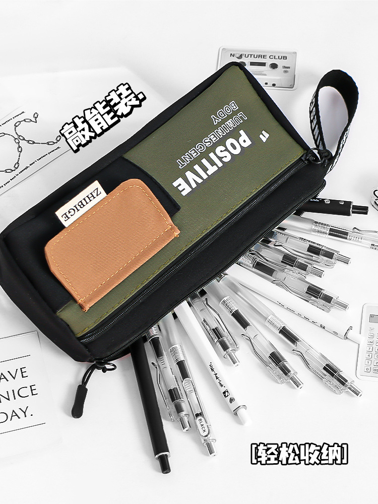 双层大容量笔袋文艺青年帆布简约日系文具袋设计感文具袋详情9