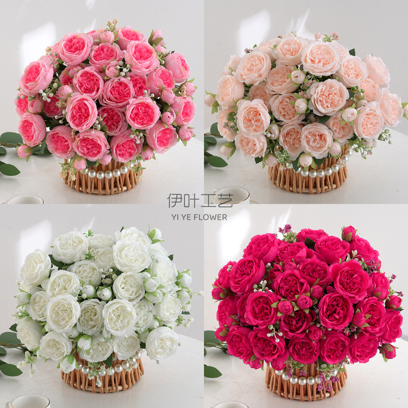 9色 仿真花春色牡丹 芍药玫瑰花家居摆件婚庆手捧花路引桌面装饰详情2