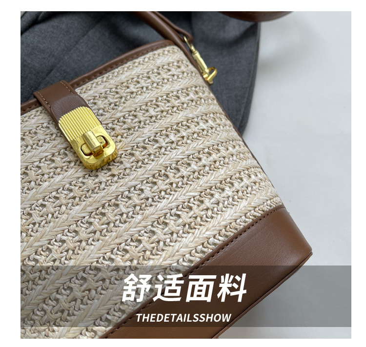 时尚手提编织包包女2023新款高级质感草编包单肩斜挎包休闲水桶包详情5